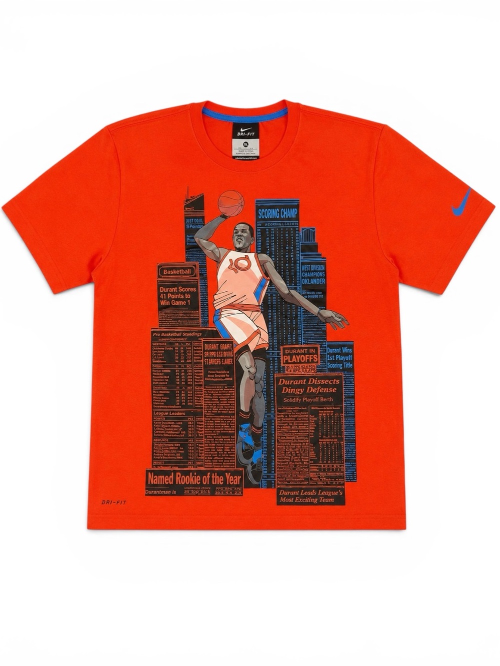 #KD Kevin Durant Orange-Red Nike Lightweight Dri-Fit short sleeve tee Size XL